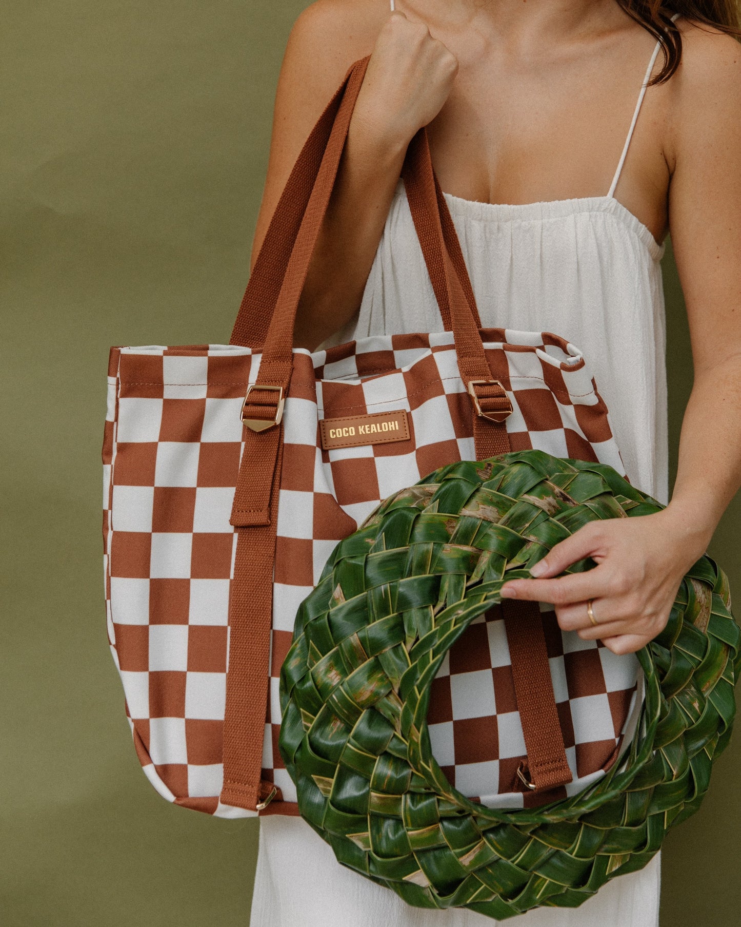 Burnt Orange Checkered Coco Tote